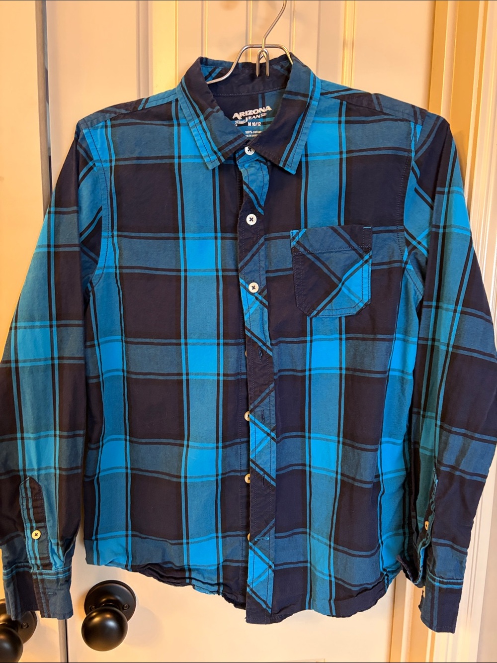Arizona Jean Company Teal and Navy Plaid Button-Down Shirt